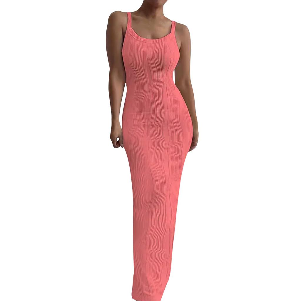 Women's Fashion Straps Casual Tight Sleeveless Solid Color Slim Temperament Dresses