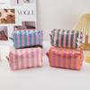 Pvc Striped Cosmetic Bag Makeup Bag With Zipper Waterproof Travel Toiletry Bag Makeup Brush Case 1Pc