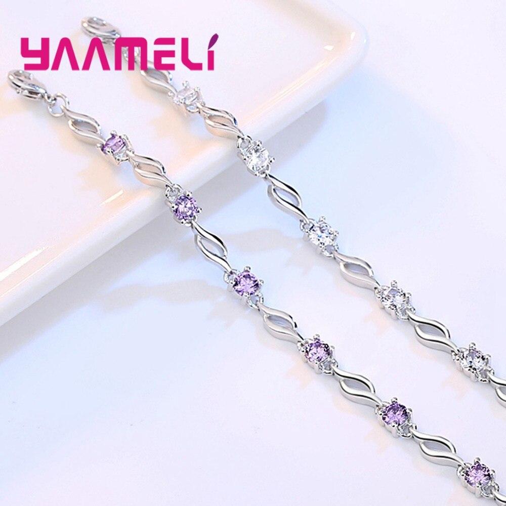 Новые фиолетовые белые циркониевые помолвочные украшения для женщин женские 925 пробы серебряные звенья цепи браслеты изящный дизайн