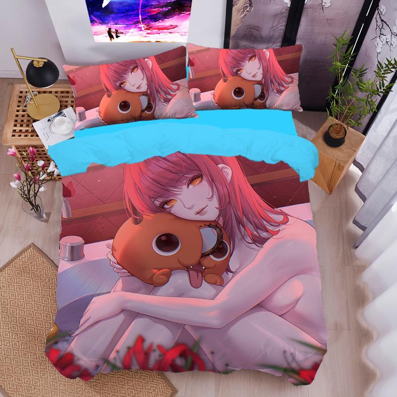 Animation Chainsaw Man Bedding Set for Adult Kids,Makima Duvet Cover Set with Pillowcases 75*50cm