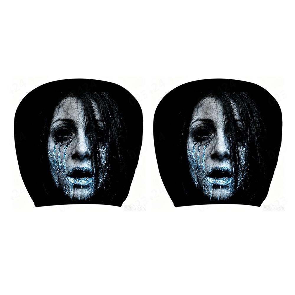 2Pcs Black Car Headrest Cover Scary Face Printing Car Headrest Protector Car Seat Cover  Halloween