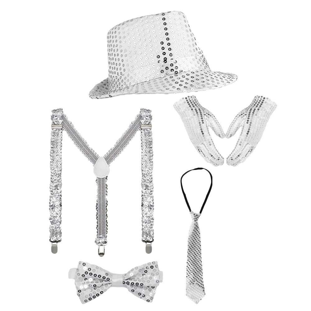 Блестящий набор с пайетками: шляпа, галстук, перчатки. Маскарадный костюм для диско, сцены, для мужчин и женщин.