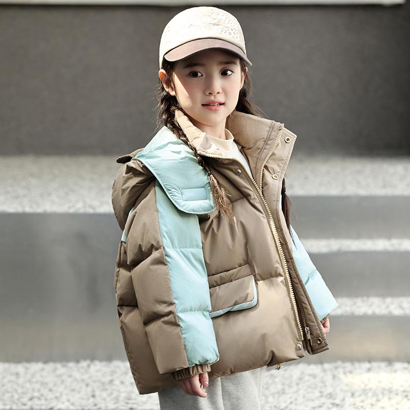 Детская пуховая куртка средней длины, стильная, для мальчиков и девочек, зимняя, толстая, теплая, детская одежда, пальто