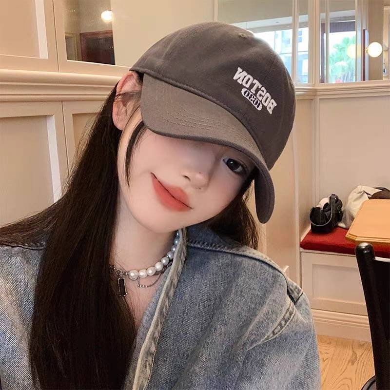 Корейский алфавит вышитый черный кепка женская с длинными полями большая окружность головы бейсболка расширенные поля показывающая лицо маленькая шляпа