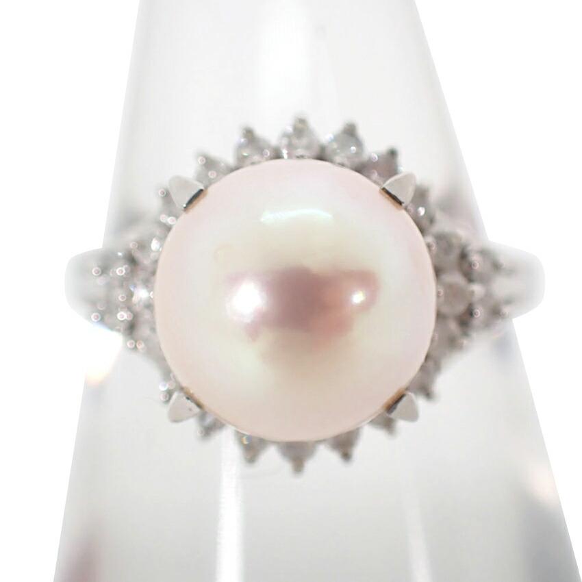 [Used] Pt900 Akoya Pearl/Diamond Ring / Size 11 / j12-7