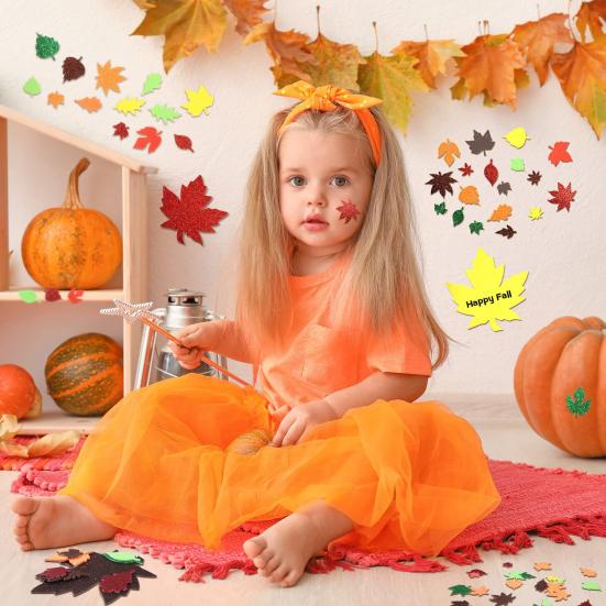 500 шт. пенопластовых наклеек, самоклеящиеся блестящие наклейки в виде кленового листа, осенние наклейки для детей, сделай сам, принадлежности для вечеринок на День благодарения, украшение урожая