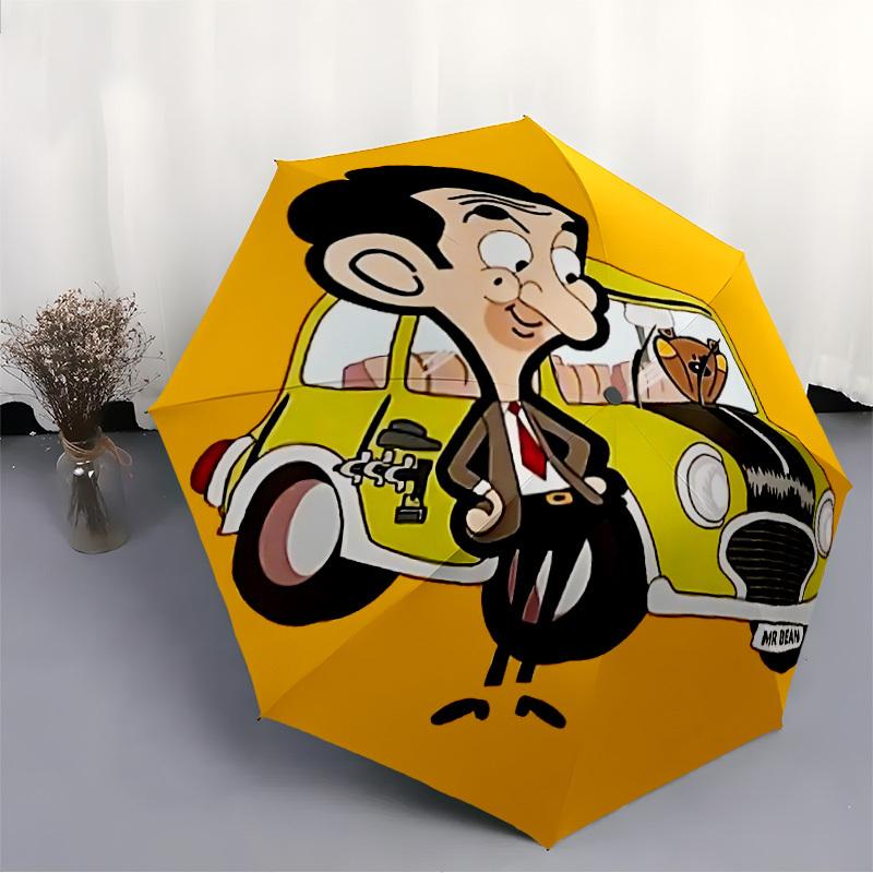 1PC Mr Bean Automatic Open/Close, 8-Rib Durable Frame Compact Travel Umbrella for Men & Women S1222012