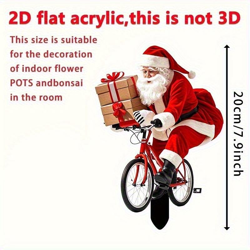 1pcs Nativity Scene Garden Stake Yard Decor 2D Flat Acrylic Santa Claus Riding A Bicycle with Gift Christmas Party Festival Deco