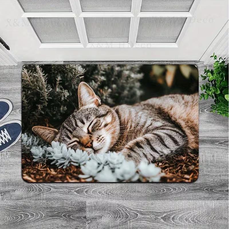 Kitchen Area Carpet Creative Cat Element Pattern Printed Carpet Floor Mat Entrance Floor Door Mat Kitchen Floor Mat Foot Mats