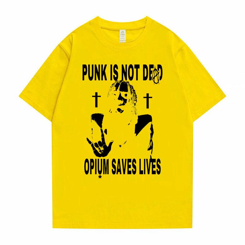 Хип-хоп негабаритных Playboi Carti Punk Is Not Ded Opium Saves Lives Футболка с принтом унисекс Женская повседневная свободная футболка Черные футболки унисекс