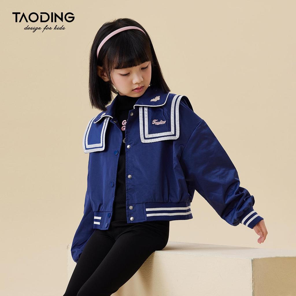 Пальто с темно-синим воротником для девочек Tao Town - 2025 Повседневная преппи весенне-осенняя короткая куртка для детей