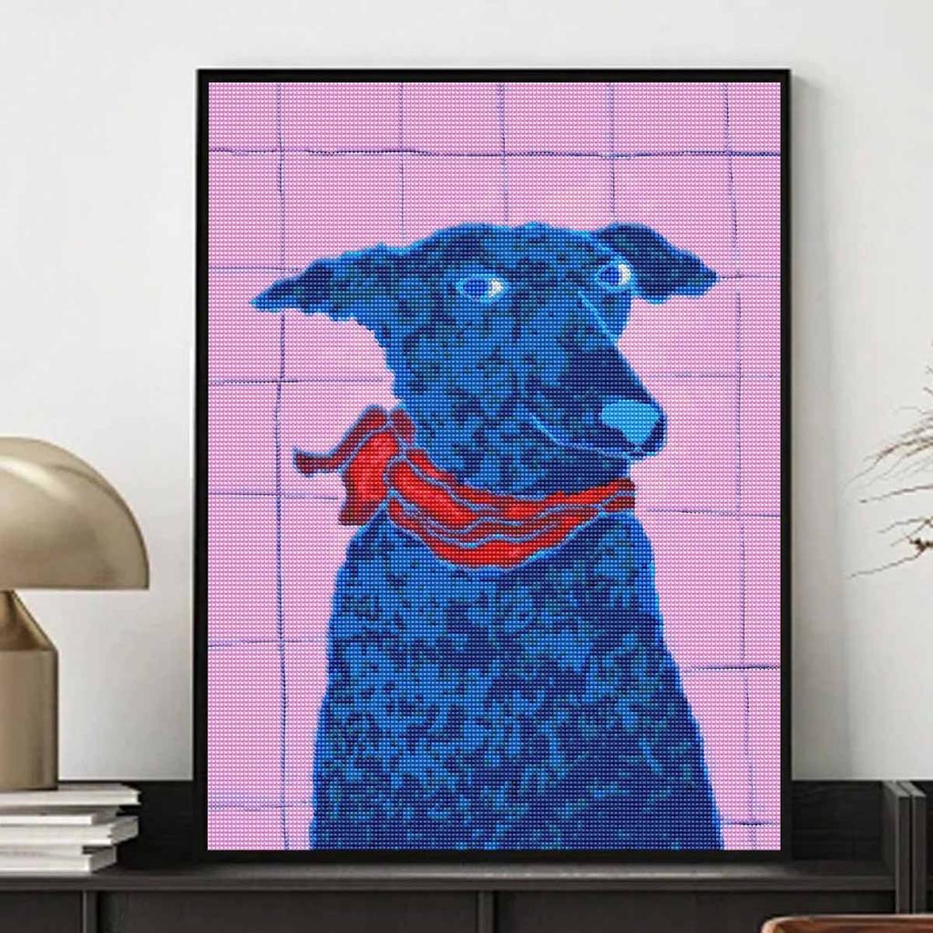 Diamond painting painting kit cute blue dog with red scarf handmade diy home decoration painting