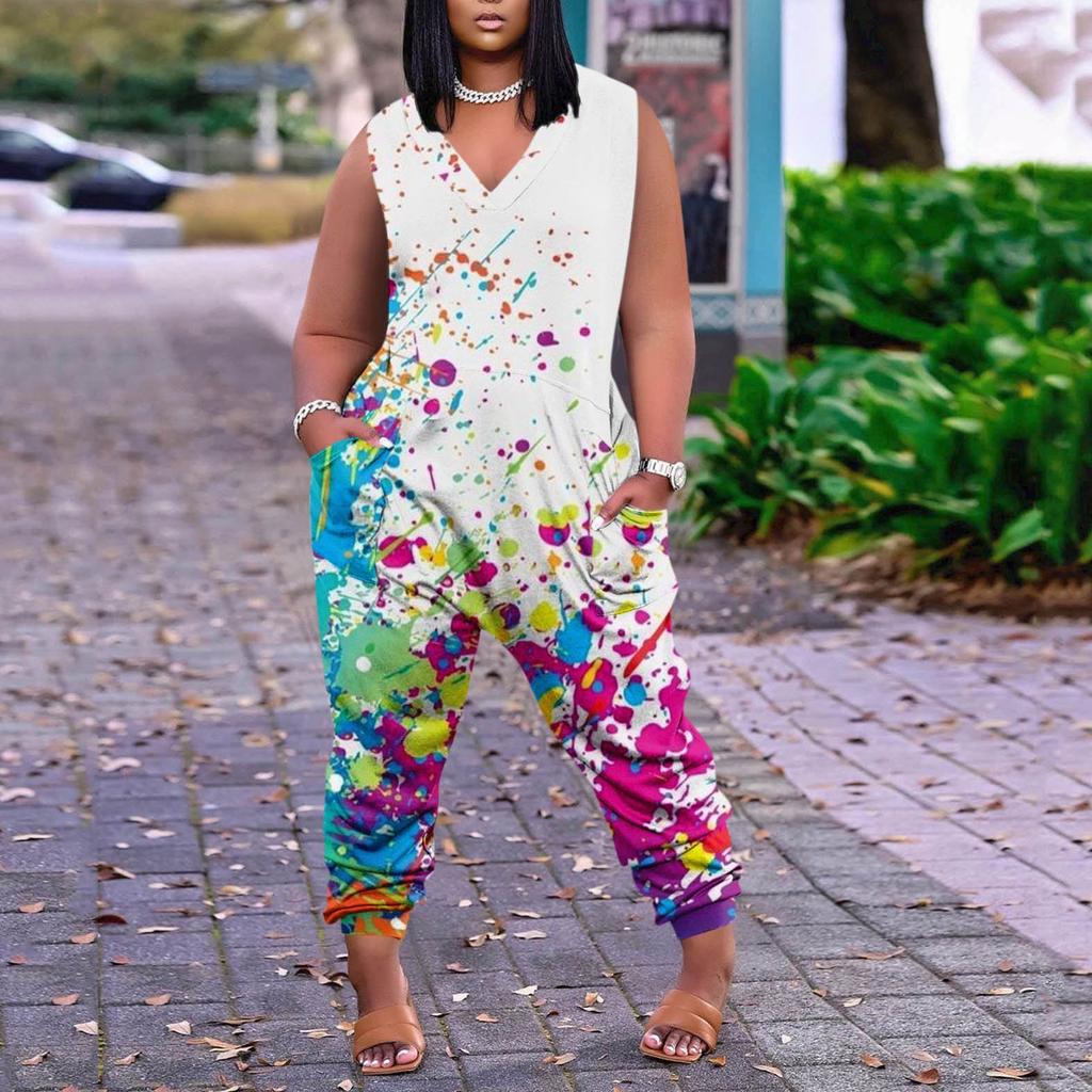Женский повседневный комбинезон больших размеров без рукавов с градиентом тай-дай и карманами