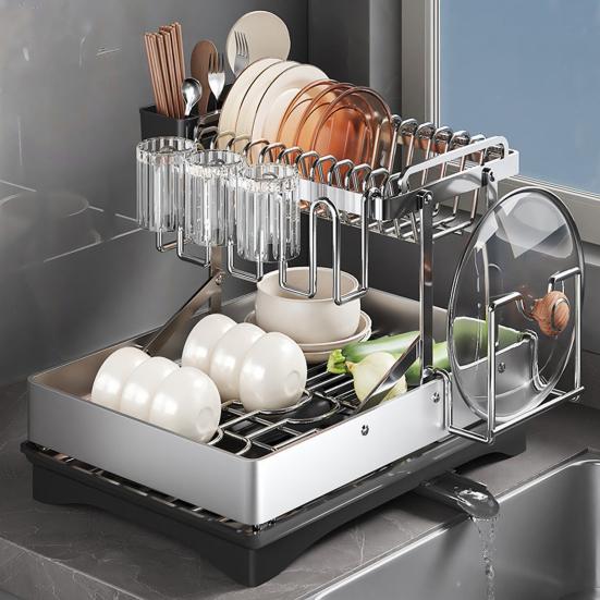 Большая сушилка для посуды с вращающимся на 360 градусов носиком, большой вместимости, устойчивая к ржавчине, расширяемая