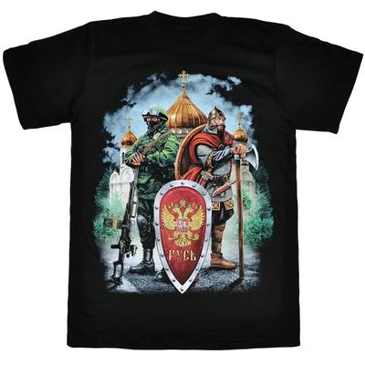 Крутой дизайн Российский спецназ Солид и Русский воин, футболка Русский щит. Летняя хлопковая мужская футболка с коротким рукавом и круглым вырезом, новая