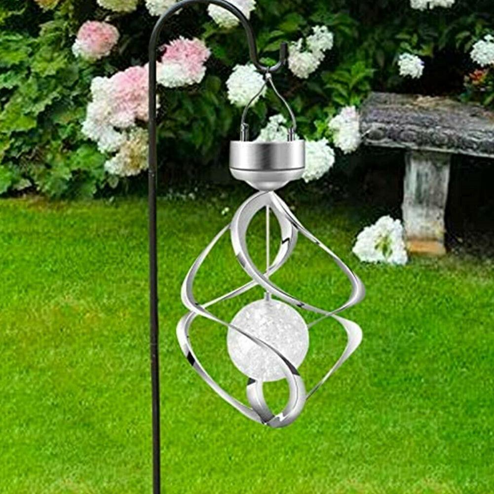 Led Metal Solar Powered Wind Chime Spiral Gyro Light Color Change Hanging Light