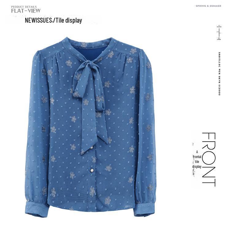 Женская шелковая рубашка с длинными рукавами и бантом из высококачественного модного шелка — коллекция весна-лето 2025