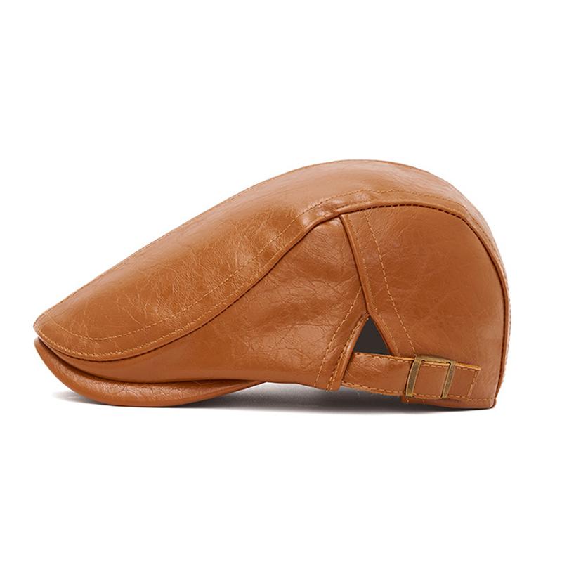 Осень Зима Кожаная Кепка Вперед Мужская Британская Винтажная Кепка Газетчика Теплая Кепка Художника Берет