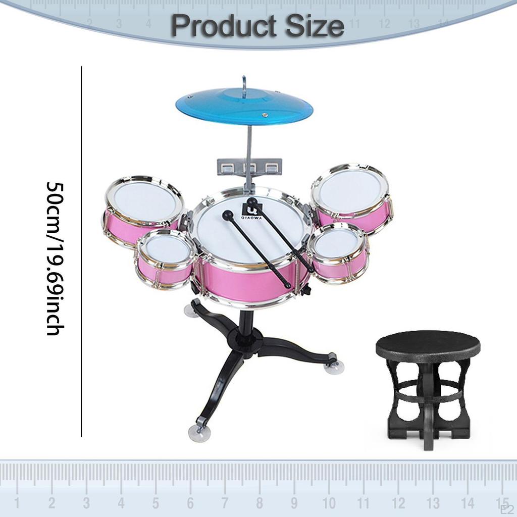 Kids Drum Set Beginners Ages 3-6 for Boys Girls with Drumsticks 5 Drums Playing Rhythm Beat Toy