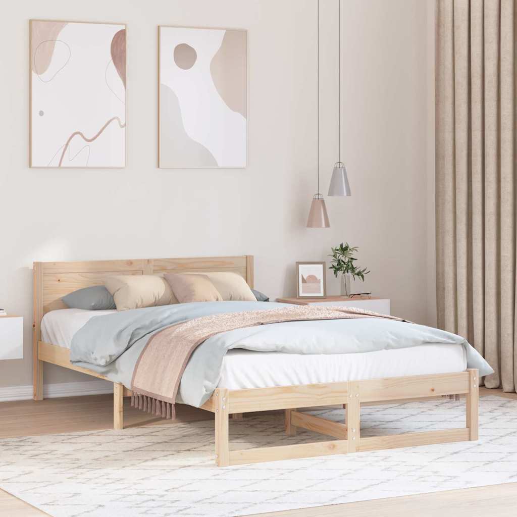 Natural Wooden Bed Frame with Headboard 120 x 190 cm Solid Pine Wood