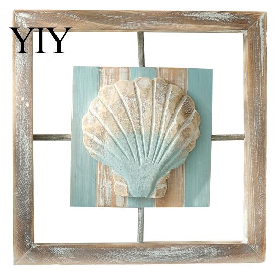 Waterproof Wood Wall Art 3D Conch/Starfish/Shell Wooden Frame Art, Distressed Coastal Style Decoration, Bathroom Beach Theme Decor Ocean Inspired for