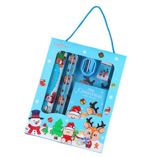 Christmas Stationery Set Cartoon Xmas Pattern Pencil Sharpener Erasers Pencils Kawaii School Stationery Supplies