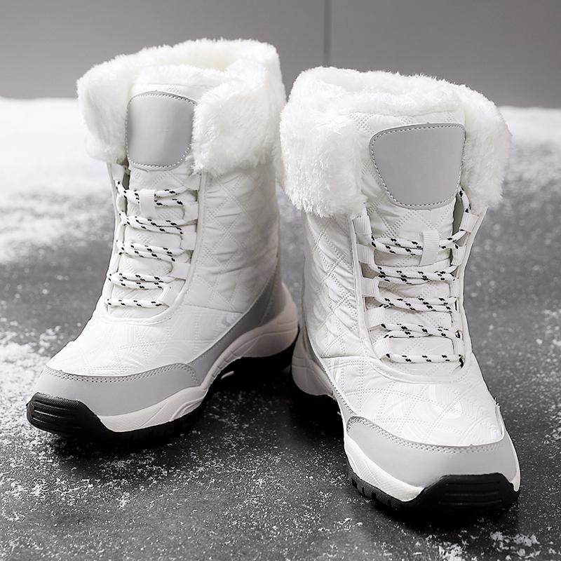 Теплые хлопковые ботинки Женские ботинки с высоким голенищем Нескользящие зимние плюшевые ботинки для улицы для ходьбы Походные кроссовки