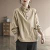 Autumn Korean Fashion Sports Chic Vintage Casual Shirt Women Young Style Solid Color Long Sleeve High Neck Pocket Button Top
