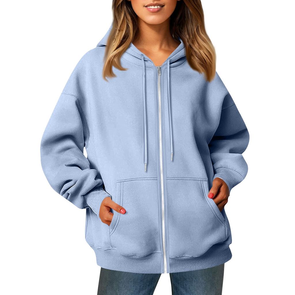 Женская повседневная модная однотонная куртка с длинными рукавами, карманом, молнией, капюшоном, затягивающимся шнурком