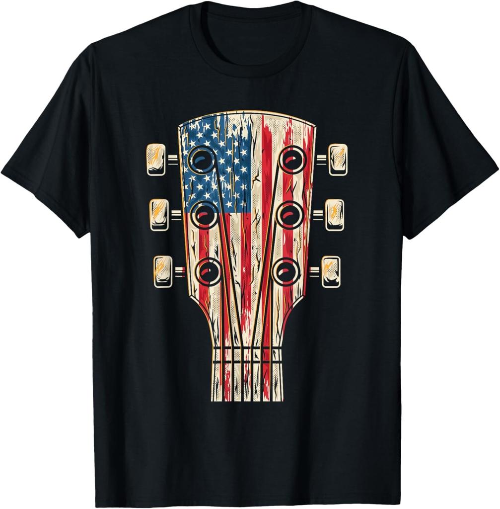 American Flag Guitar 4th of July Guitarist USA Country Music Gift Unisex T-Shirt Mens Womens Tees Top