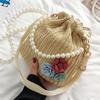 Маленькая плетеная сумка Fresh Flower с жемчужной цепочкой, сумка-тоут Holiday Wind Beach Crossbody Bucket Bag
