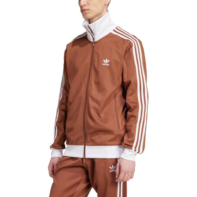 adidas Оригинальная классическая спортивная куртка Adicolor Beckenbauer, удобная мягкая полосатая куртка с длинным рукавом, мужские топы коричневого цвета IY9879