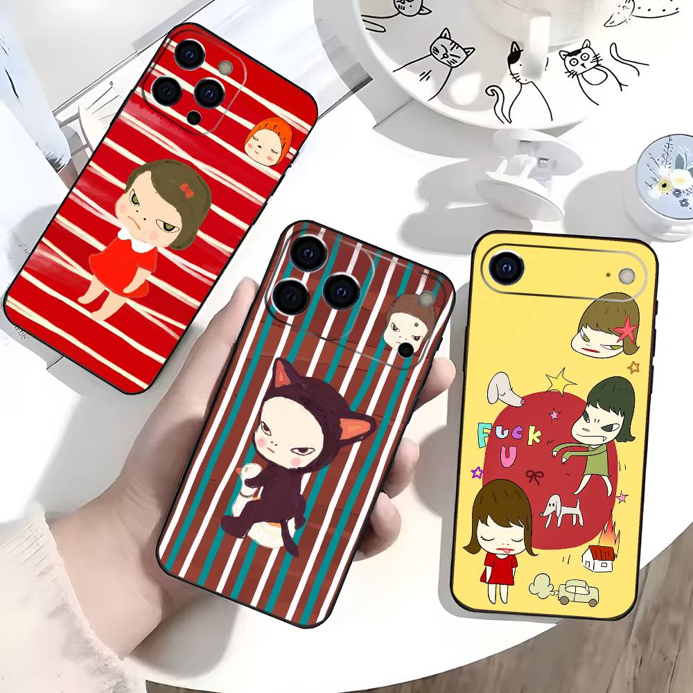 Японское искусство Y-Yoshitomo N-Nara Чехол для телефона Для iPhone 17,16,15,14,13,12,11 Plus,Pro Max,XS,Мягкий черный чехол