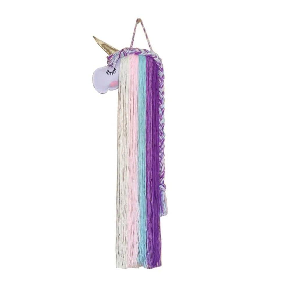 INS Unicorn Head Wall Decoration Rainbow Macrame Unicorn Children Hairclip Hair Storage with Wall-Mounted Home Decor Dropship