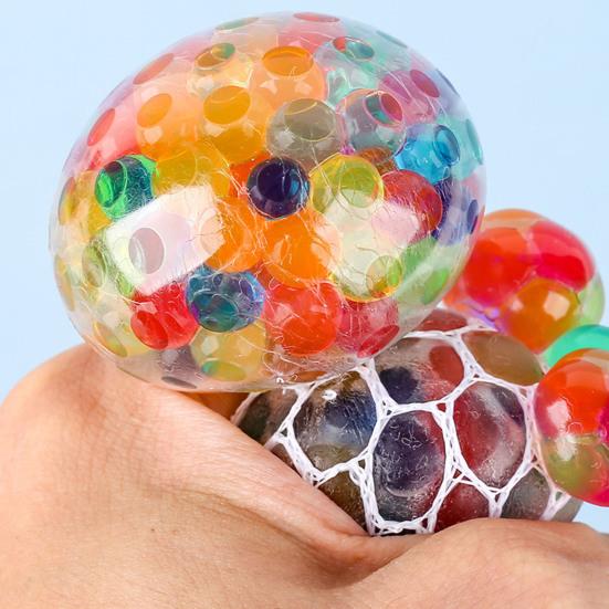 2Pcs Rainbow Stress Ball with Mesh Anxiety Relief TPR Colorful Beads