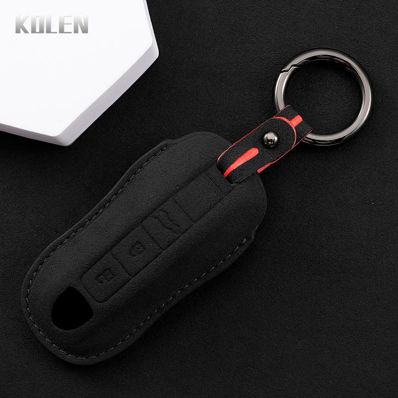 AABKR1 Leather Car Remote Key Case Cover Shell For Porsche Panamera Cayenne 971 911 9YA Boxster 3 Buttons Protected Fob Accessories Bag