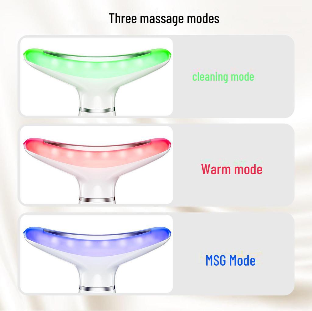 Массажер для шеи с цветной подсветкой: Микротоковое косметическое устройство для уменьшения морщин на шее и омоложения