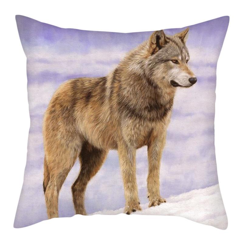 45x45cm Polyester Wildlife Print Cushion Cover Wolf King Photo Pillow Cover Home Sofa Decoration Pillowcase