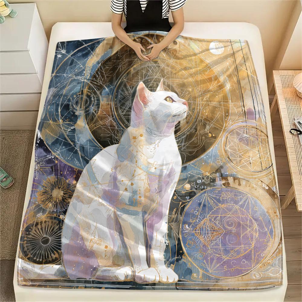 Artistic Cats Print Flannel Blanket, High quality Comfortable for All Seasons, Home Decor, Warmth and Comfort