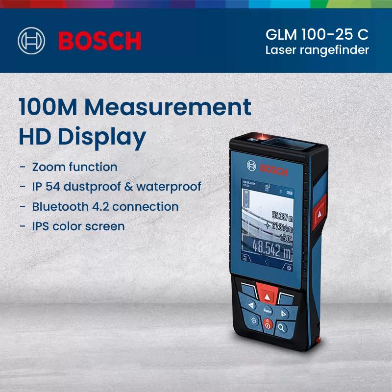 Bosch GLM 100-25 C Laser Rangefinder 100M Laser Distance Meter 2.8" IPS HD Color Screen Bluetooth4.2 APP Control Digital Measure