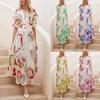 Летнее женское пляжное платье, облегающее, большие качели, четырехстороннее весеннее длинная юбка с принтом, элегантное праздничное платье с короткими рукавами