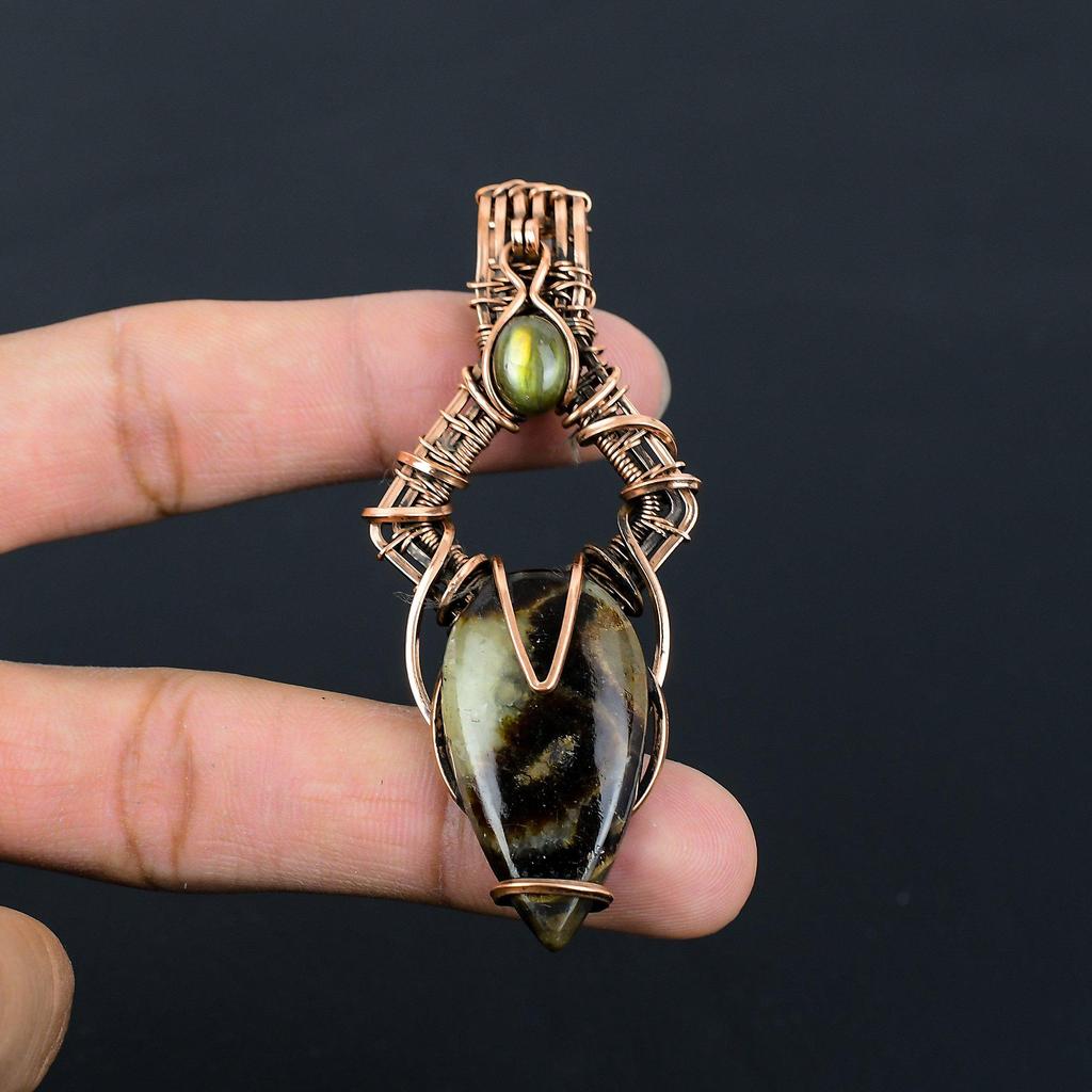 Септарий, лабрадорит, драгоценный камень, чистая медная проволока, обернутая ювелирным кулоном ручной работы для подарка