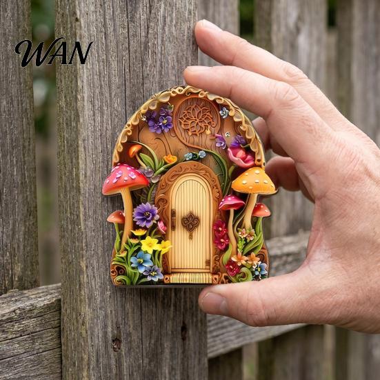Garden Corner Fairy Lights Wooden Decoration, Tree Hollow Cottage Door with High-Definition Crafts Decoration UV Printing, Waterproof Acrylic Outdoor