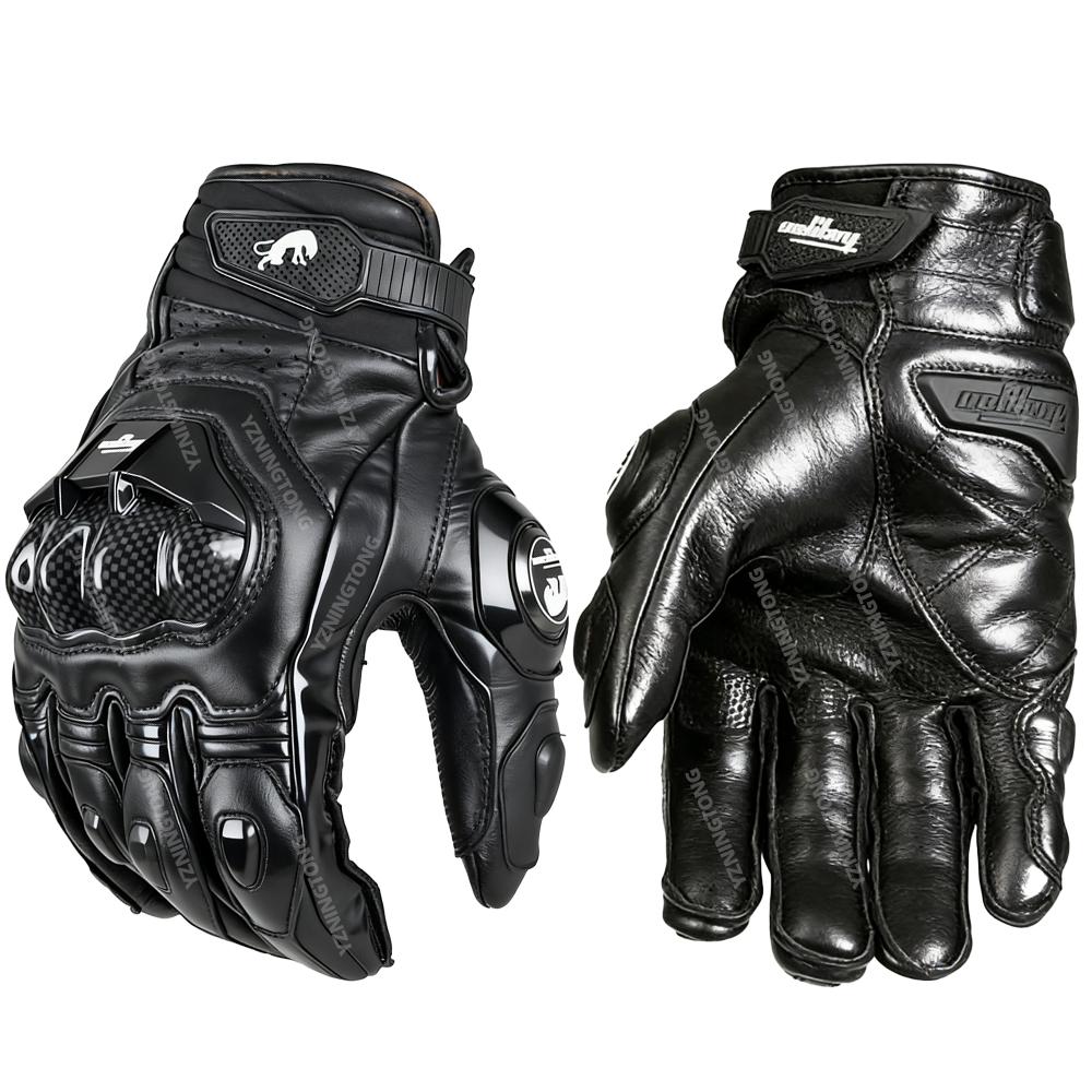 Leather Motorcycle Gloves Black White Red Racing Genuine Leather Motorbike Road Racing Team Glove Summer Winter Rider Gloves