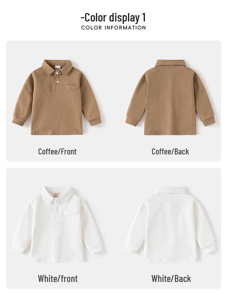 Детская футболка-поло с длинным рукавом 2024: Утепленный топ с лацканами в корейском стиле для мальчиков - Осенняя коллекция.