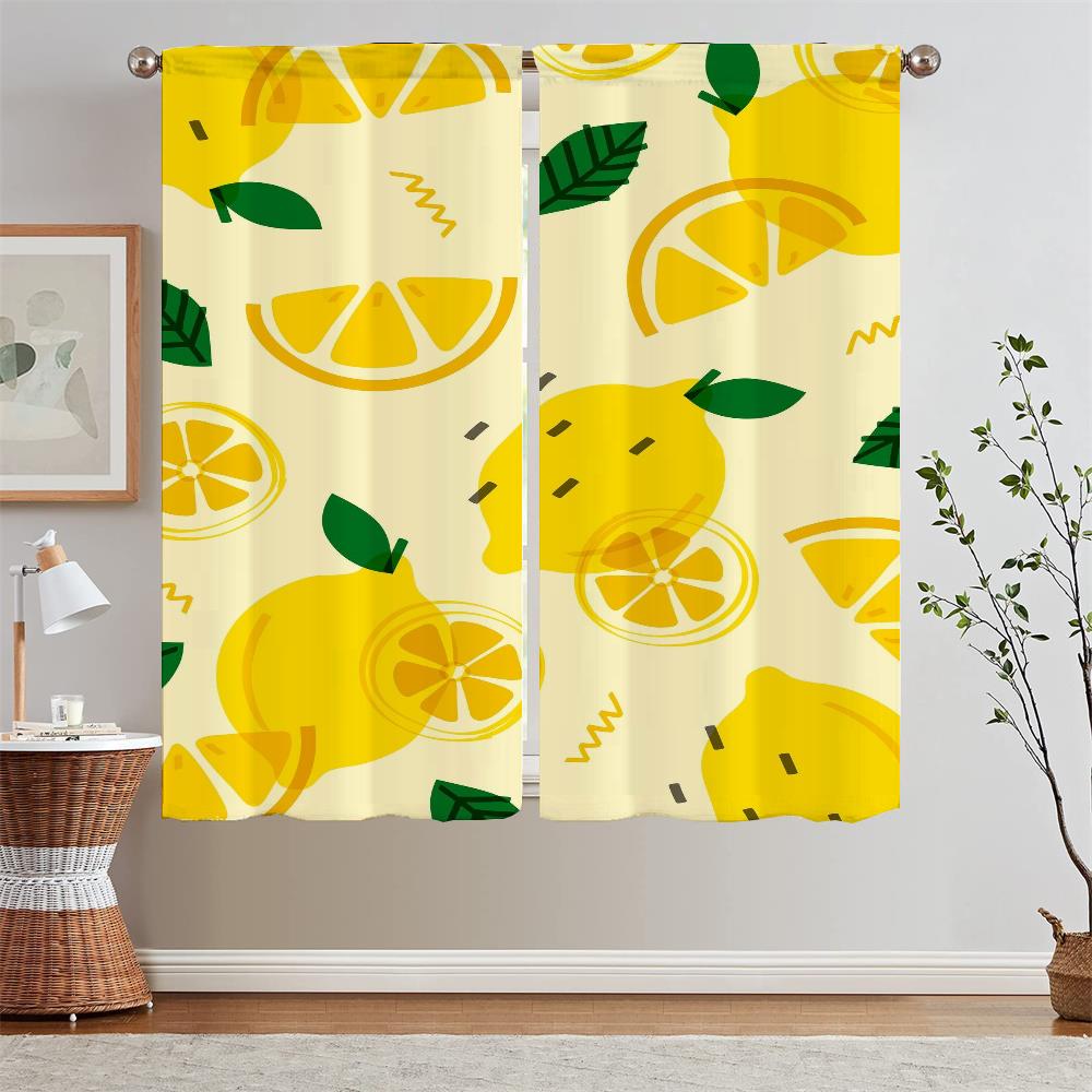 Kitchen Curtains 2 Pieces Window Curtains for Doors Cute Lemon Fruit Bathroom Curtain for Children's Room Bedroom Decoration