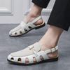 New Men Fashion Sandals Summer Breathable Hollow Buckle Formal Sandals Black and White Size 38-46 Men Sandals