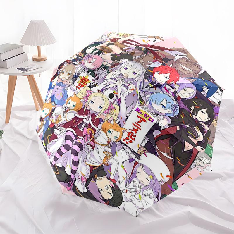 1 шт. Re:Уличный зонт с персонажами аниме Zero - Автоматическое открытие/закрытие, Портативная 3-складная конструкция, 8-спицевый железный каркас, Идеальный подарок для фанатов, Путешест