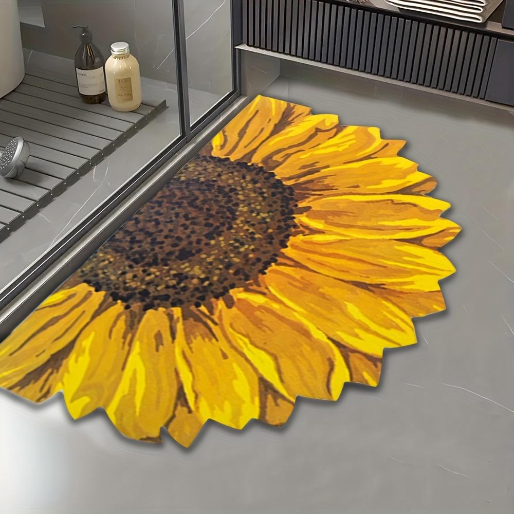 Sunflower Bathroom Mat - Non-Slip Quick-Dry Bath with Soft Floral Shower Mat, Yellow Sunflower Bath Decor for Tub, Shower, Bathroom - Non-Slip Backing