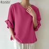 Женская летняя блузка с круглым вырезом, свободного кроя, с рукавом 3/4, однотонная